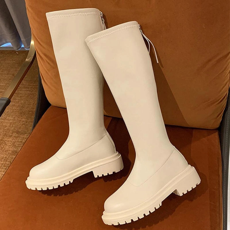 Bottes Mi-Mollet et Longues en Cuir Synthetique - Style elegant et Confort Hivernal blanc