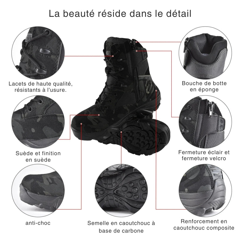 Bottes Tactiques Randonnee Legeres et Antiderapantes - Pour Hommes camouflage1