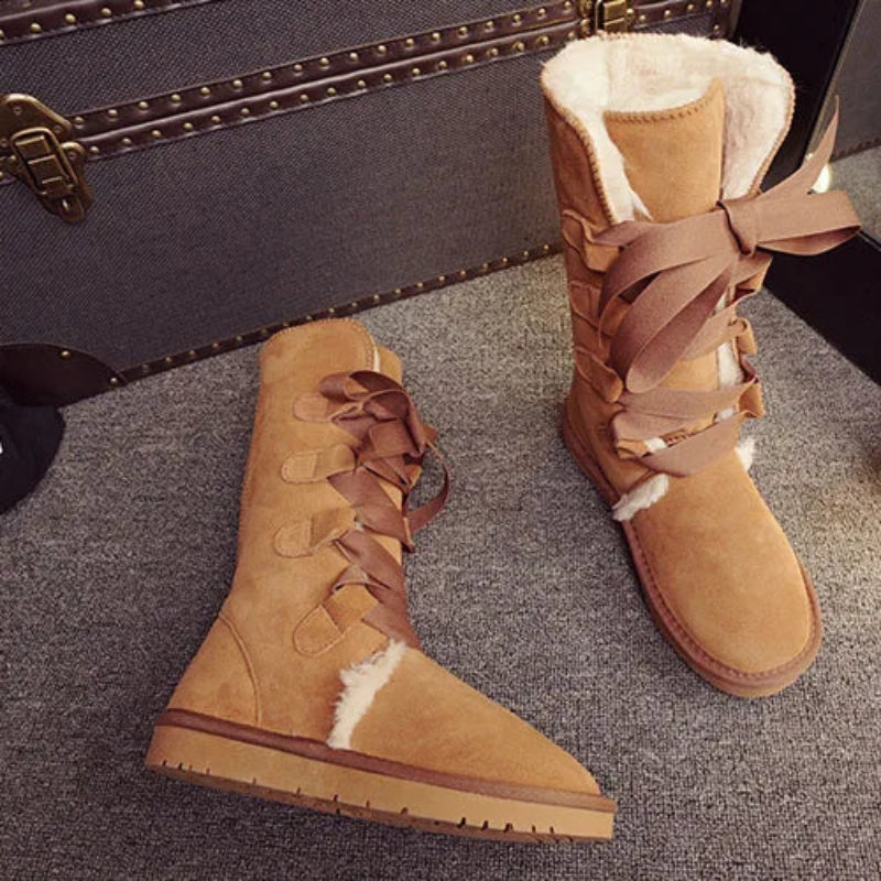 Bottes d'Hiver Hautes avec Doublure en Fourrure Pour Femmes