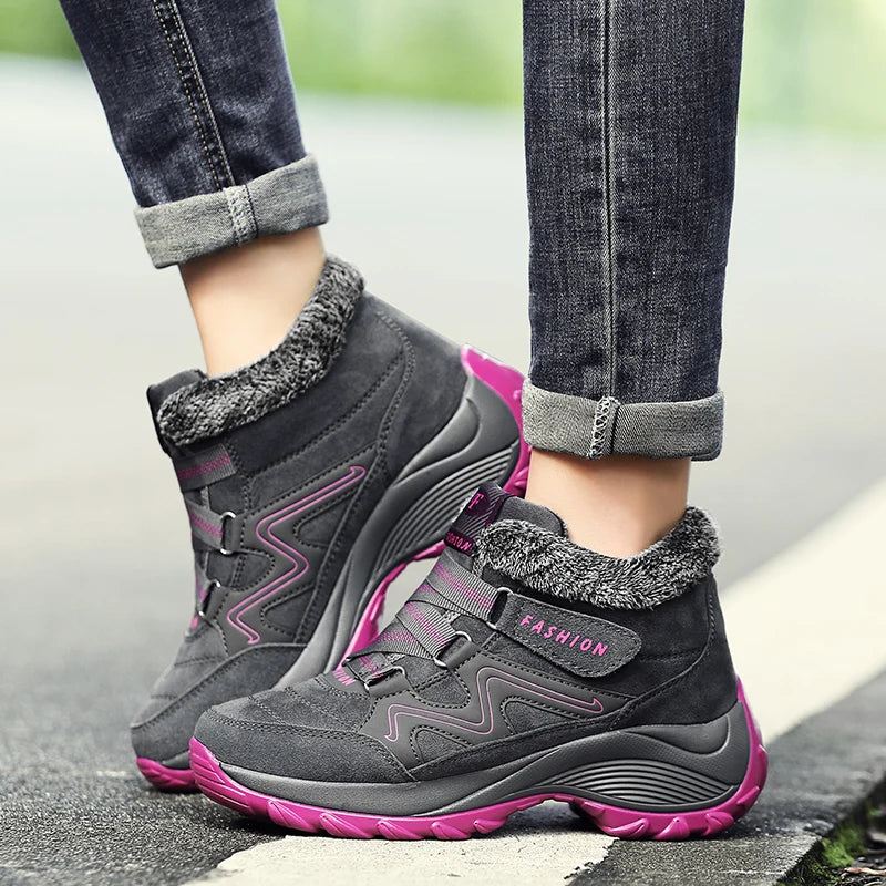 Bottines d'Hiver et Randonnee Confortables avec Doublure en Fourrure - Pour Femmes gris1