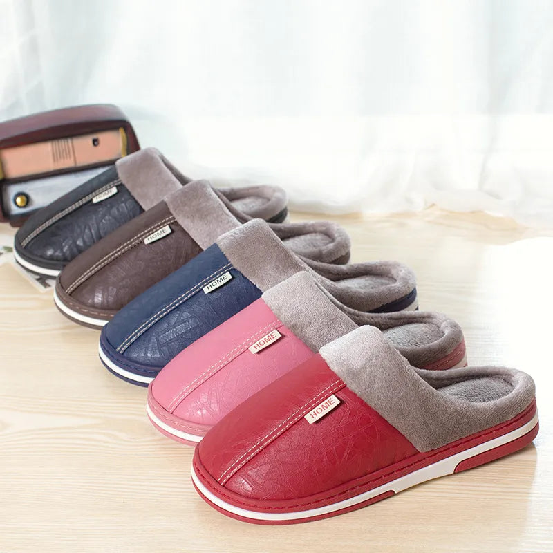 Waterproof and warm PU leather slippers - Main Image