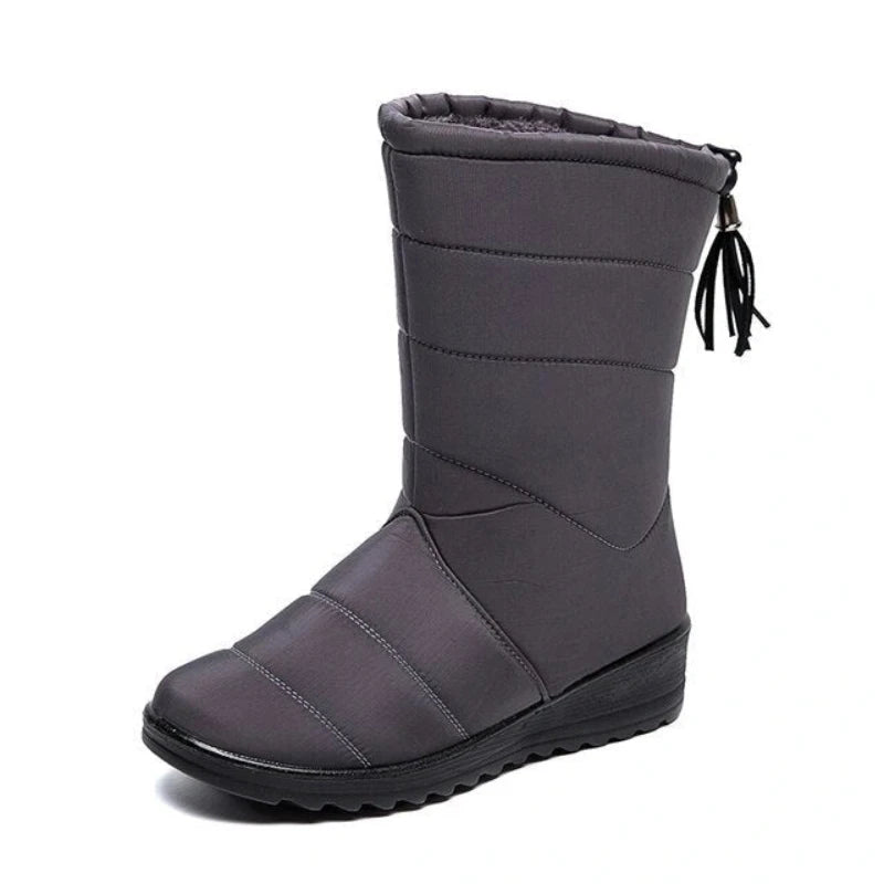 bottes de Neige Mi-Mollet Doublees en Peluche et Impermeables pour Femmes gris1
