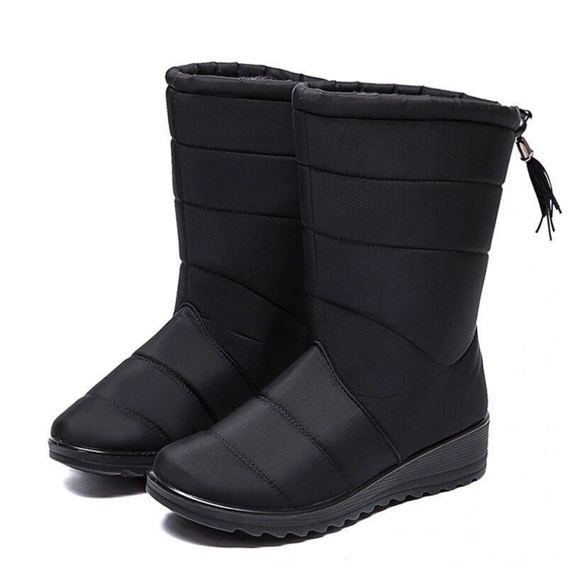 bottes de Neige Mi-Mollet Doublees en Peluche et Impermeables pour Femmes noir1