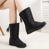 bottes de Neige Mi-Mollet Doublees en Peluche et Impermeables pour Femmes noir