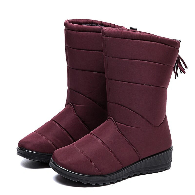 bottes de Neige Mi-Mollet Doublees en Peluche et Impermeables pour Femmes rouge1